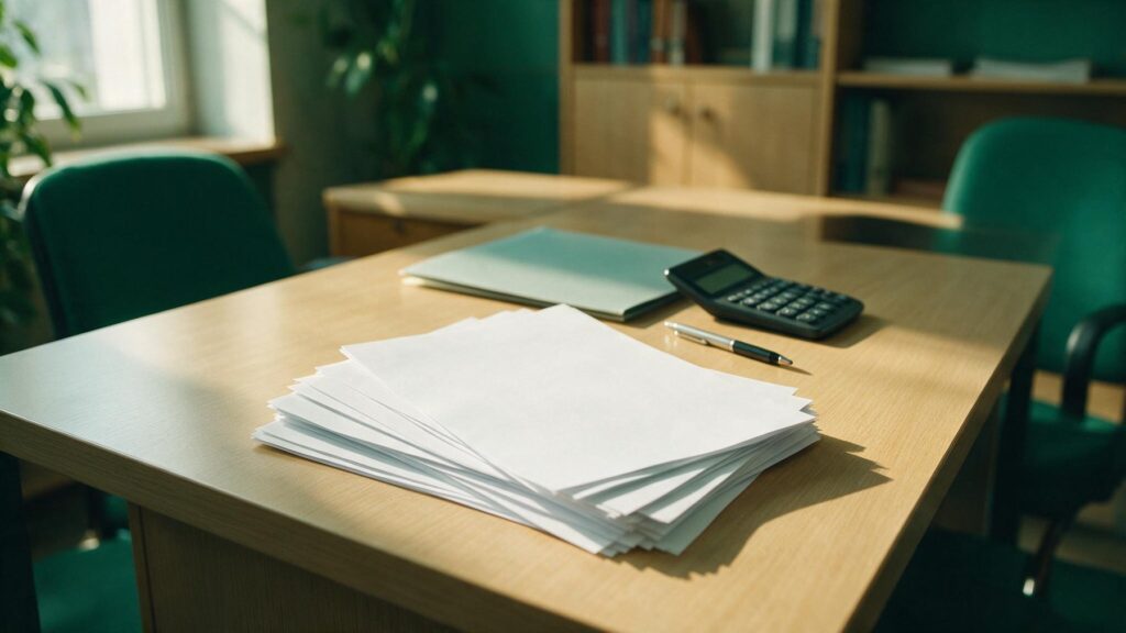Documentos em branco organizados para análise de dívidas do falecido no inventário.