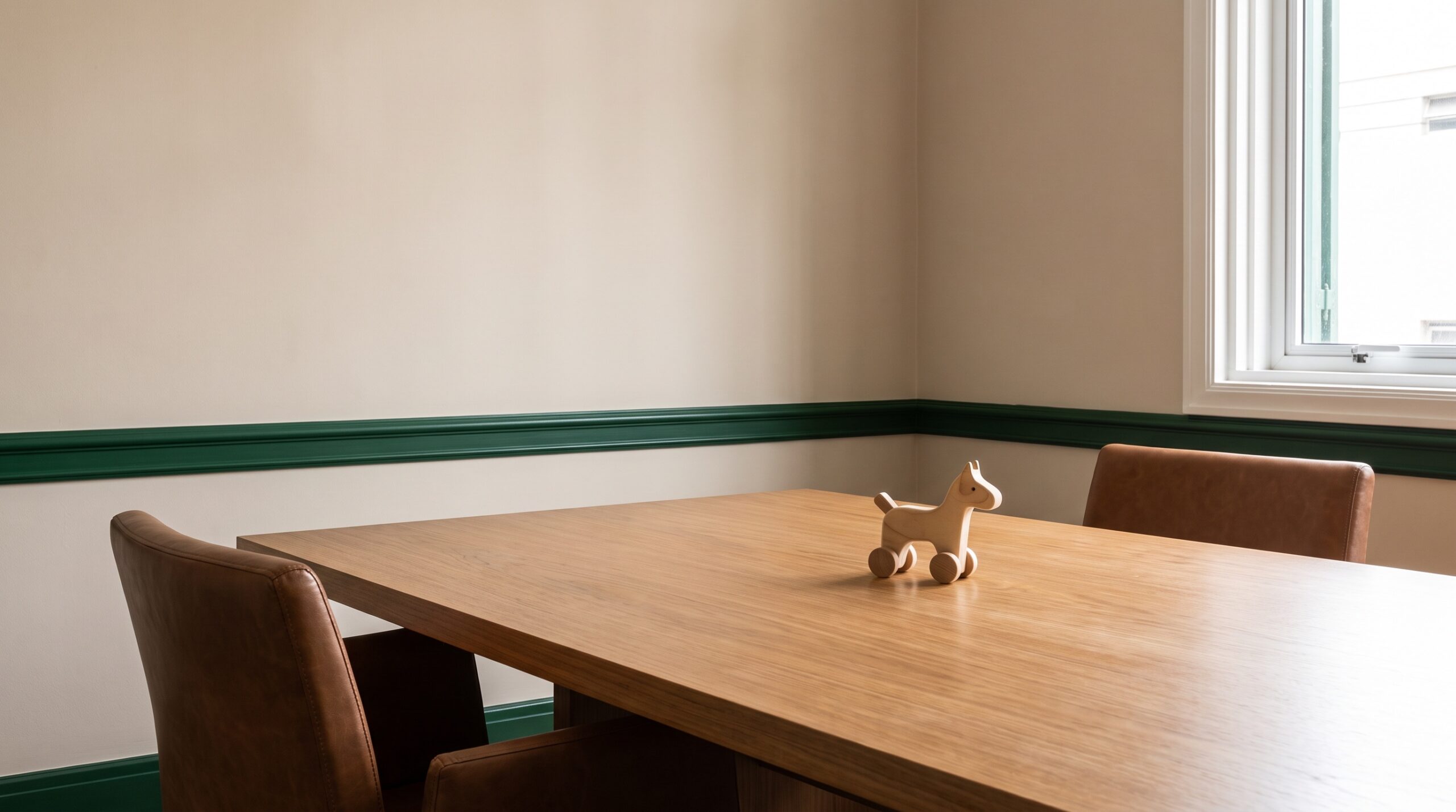 Sala de reunião organizada para discutir guarda compartilhada e pensão alimentícia