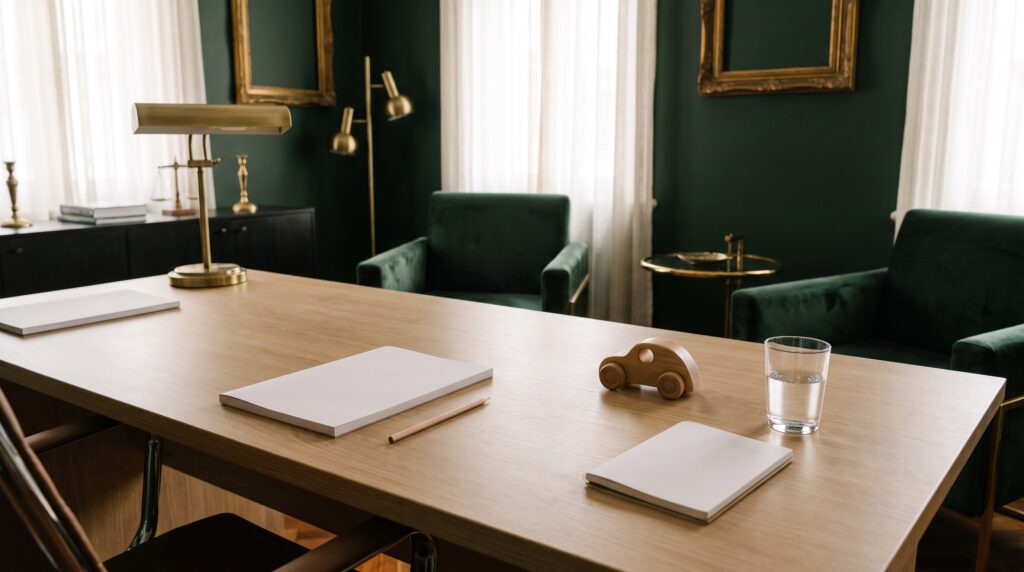 Cadernos em branco em mesa de escritório para orientação sobre pensão na guarda compartilhada