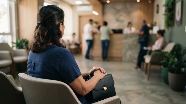 Beneficiária aguardando atendimento após negativa de plano de saúde para reclamação na ANS